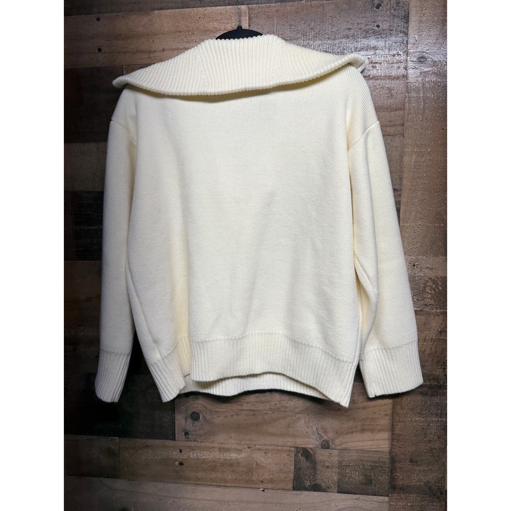 Anthropologie Cream Ivory Quarter Zip Sailor Collar Pullover Sweater Small - Picture 7 of 7